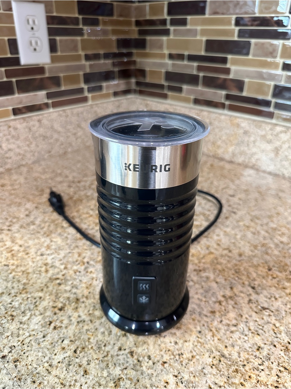 Keurig Black & Silver Electric Milk Frother with Clear Lid